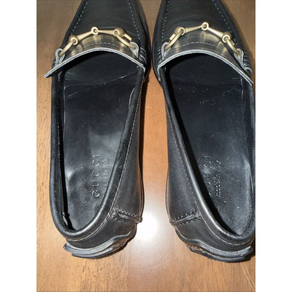 Gucci Jordaan Loafer Horsebit Driver Black Leather Mens 11D Made Italy Authentic